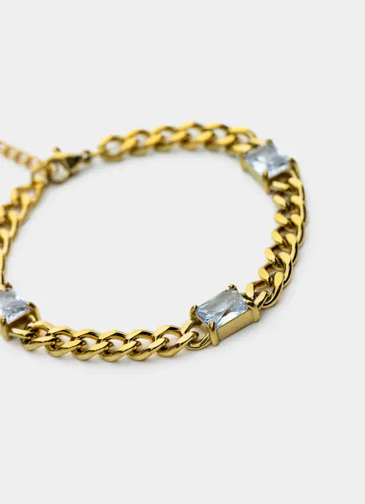 Single Stone Cuban Bracelet - 18K Gold Plated