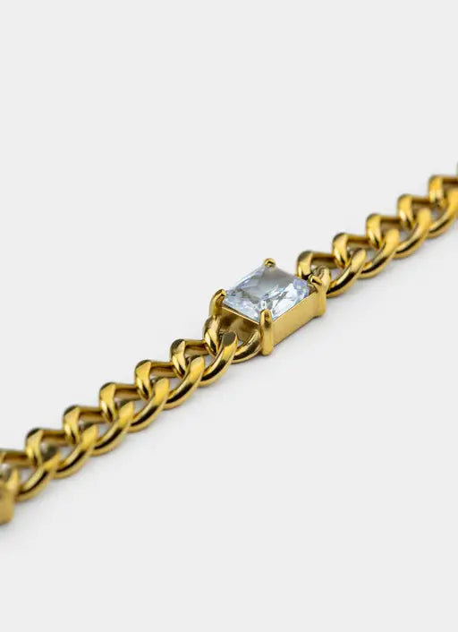 Single Stone Cuban Bracelet - 18K Gold Plated