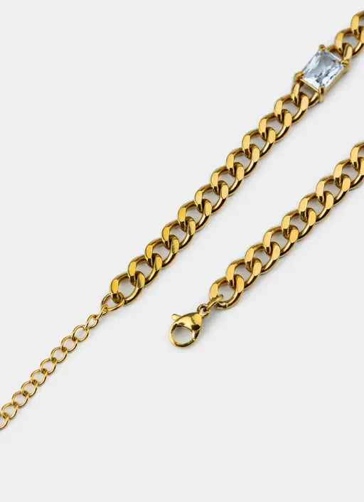 Single Stone Cuban Necklace - 18K Gold Plated