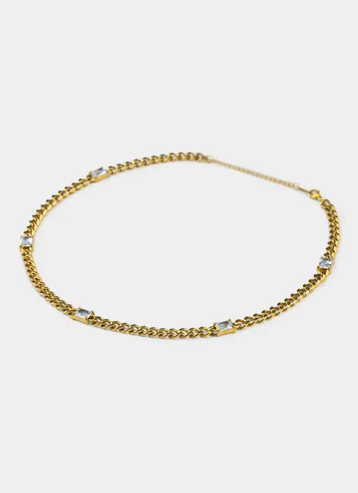 Single Stone Cuban Necklace - 18K Gold Plated