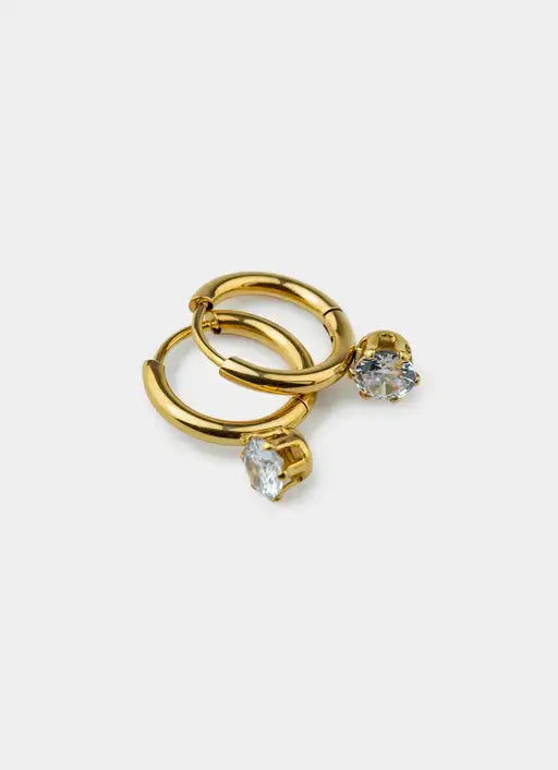 18K gold plated earrings – Single Stone Hoop Earring- 18K Gold Plated – Vendetta Jewellery
