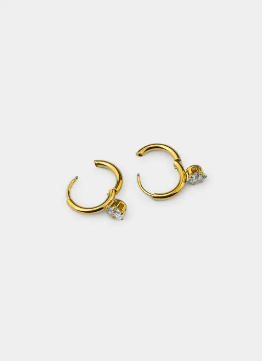 Single Stone Hoop Earring- 18K Gold Plated