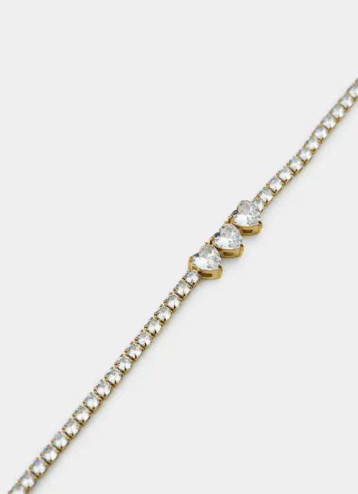 Triple Heart Tennis Bracelet - 18K Gold Plated
