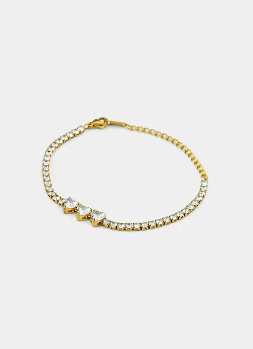 Triple Heart Tennis Bracelet - 18K Gold Plated