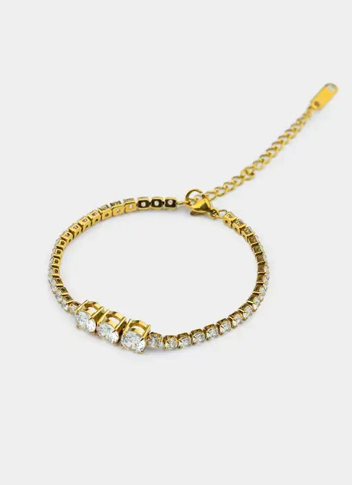 18K gold plated tennis bracelet – triple stone centerpiece – Vendetta Jewellery