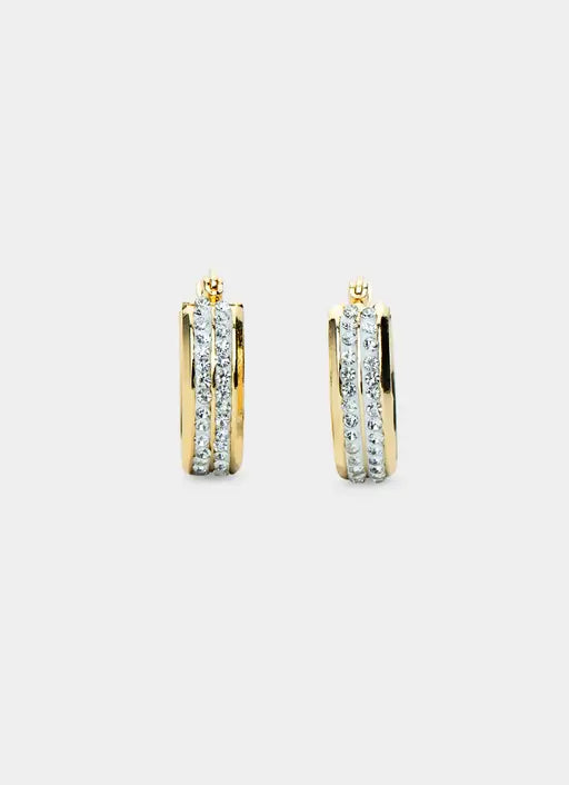 Wide Icy Hoop Earrings - 18K Gold Plated