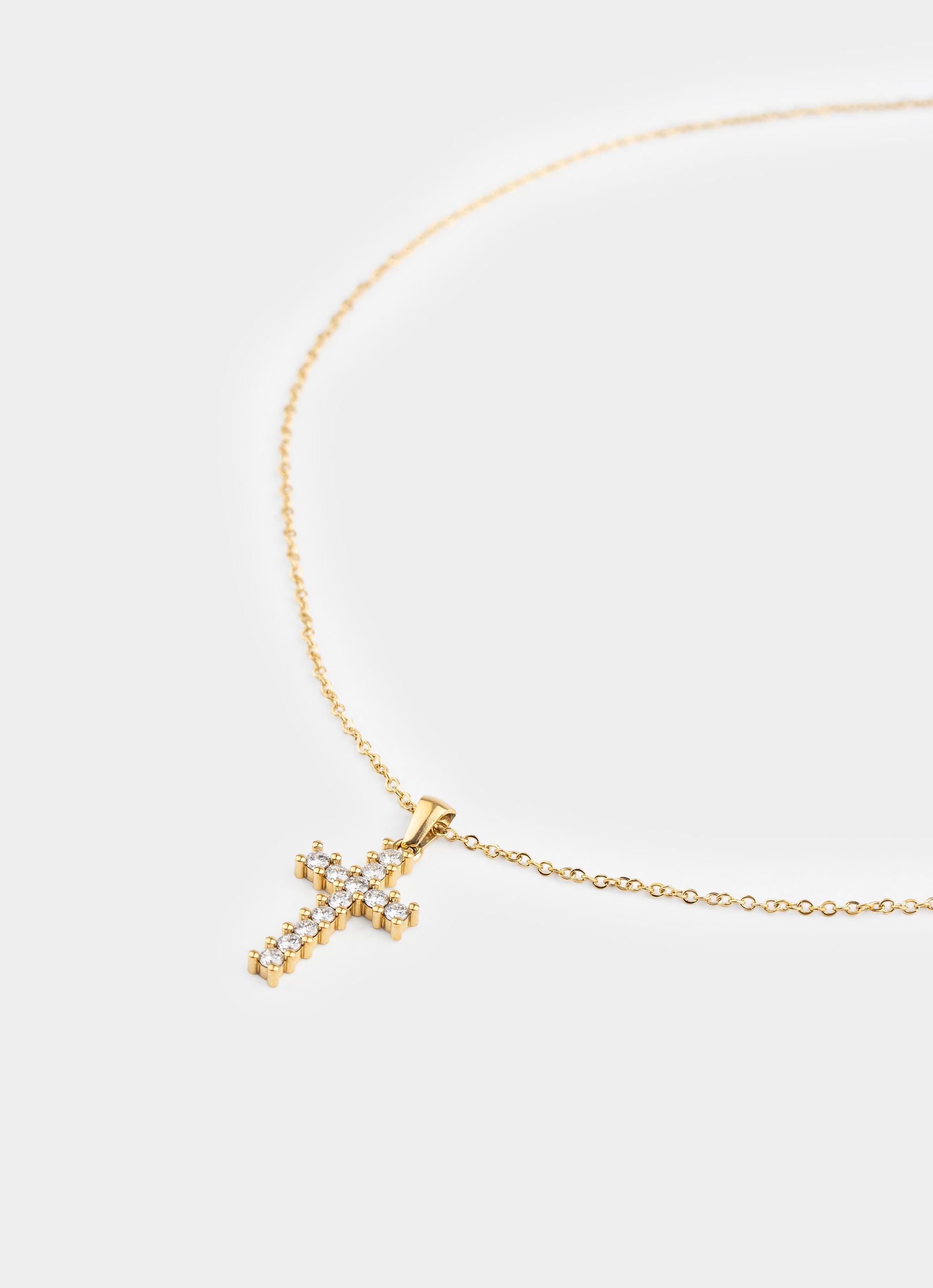 Squared Icey Cross Necklace - 18K Gold Plated