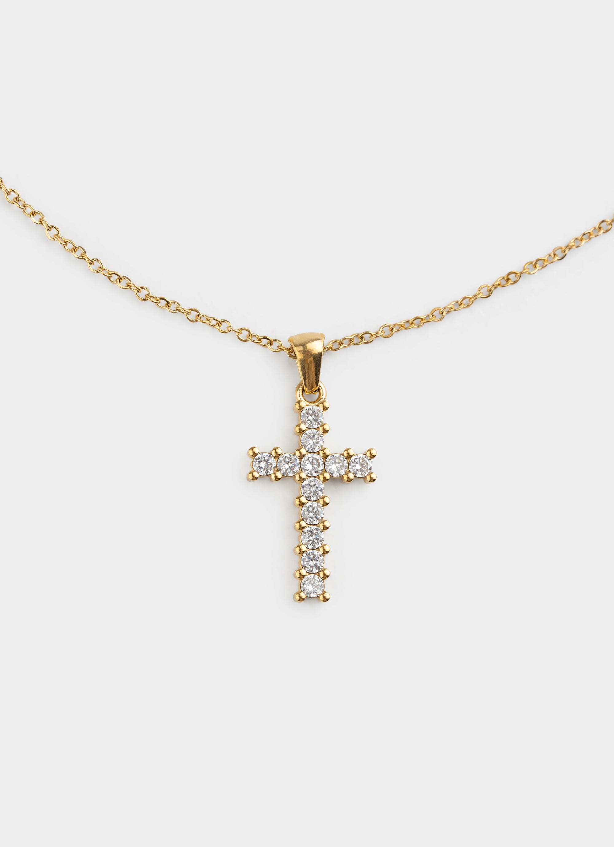 Squared Icey Cross Necklace - 18K Gold Plated