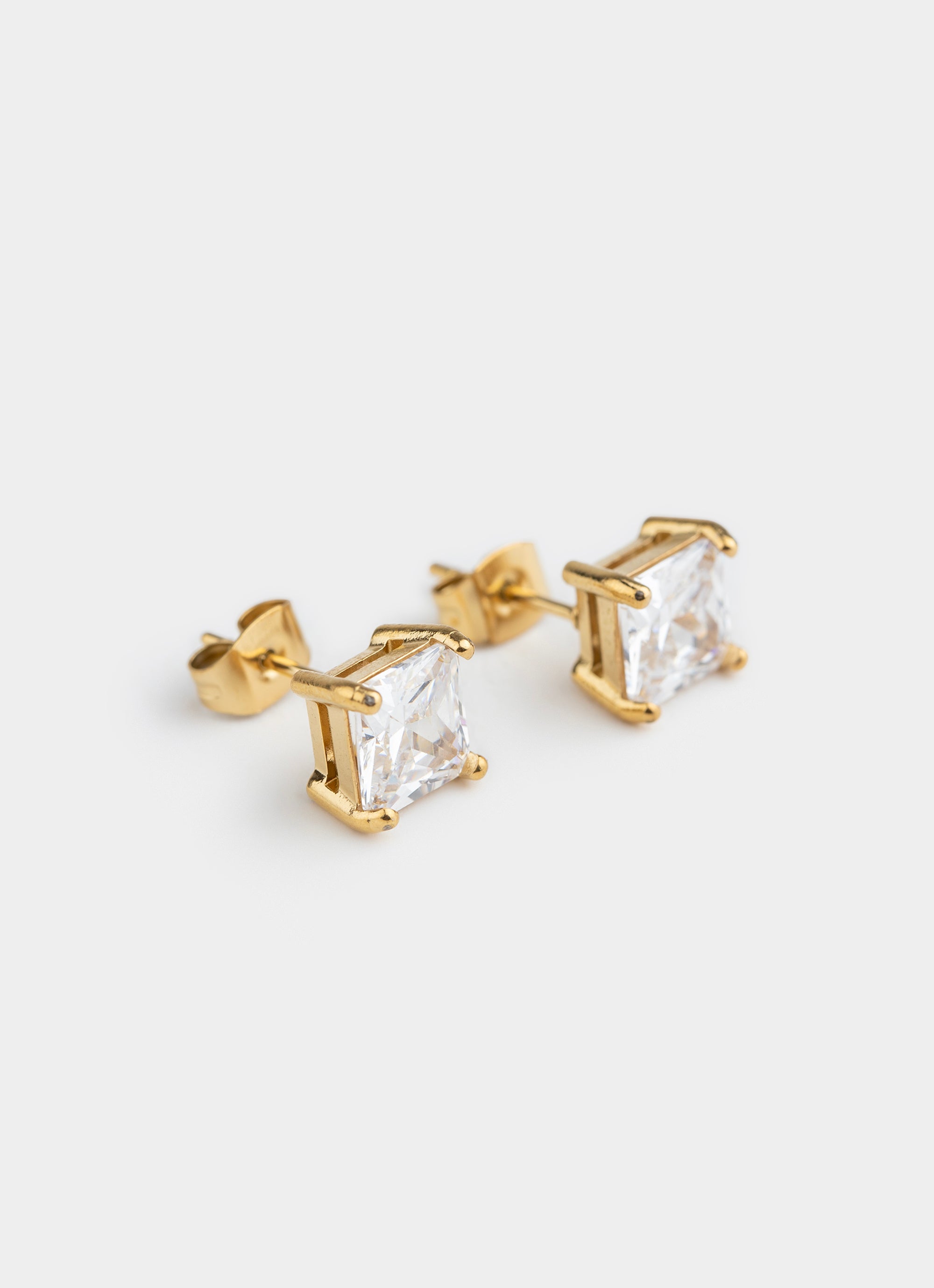 Square Solitaire Studs - 18K Gold Plated
