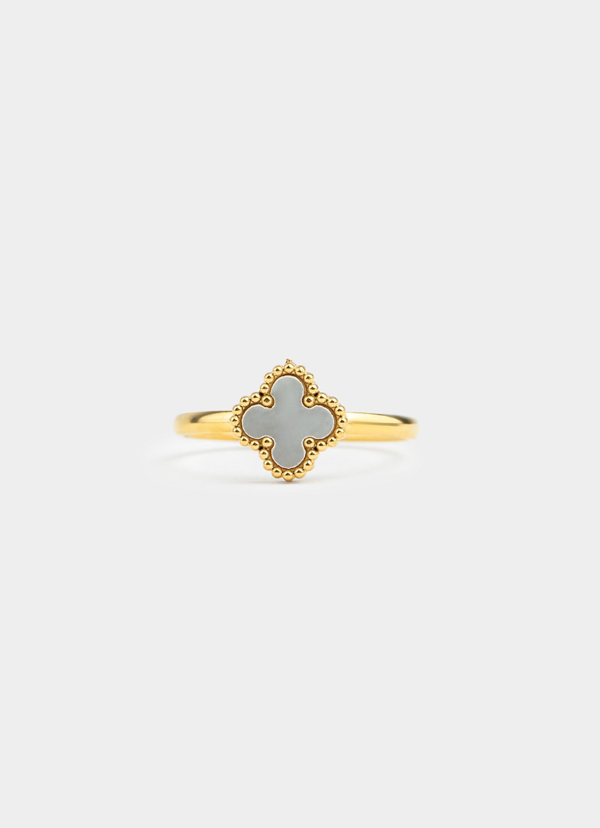 Four Leaf Clover White Adjustable Ring - 18K Gold Plated