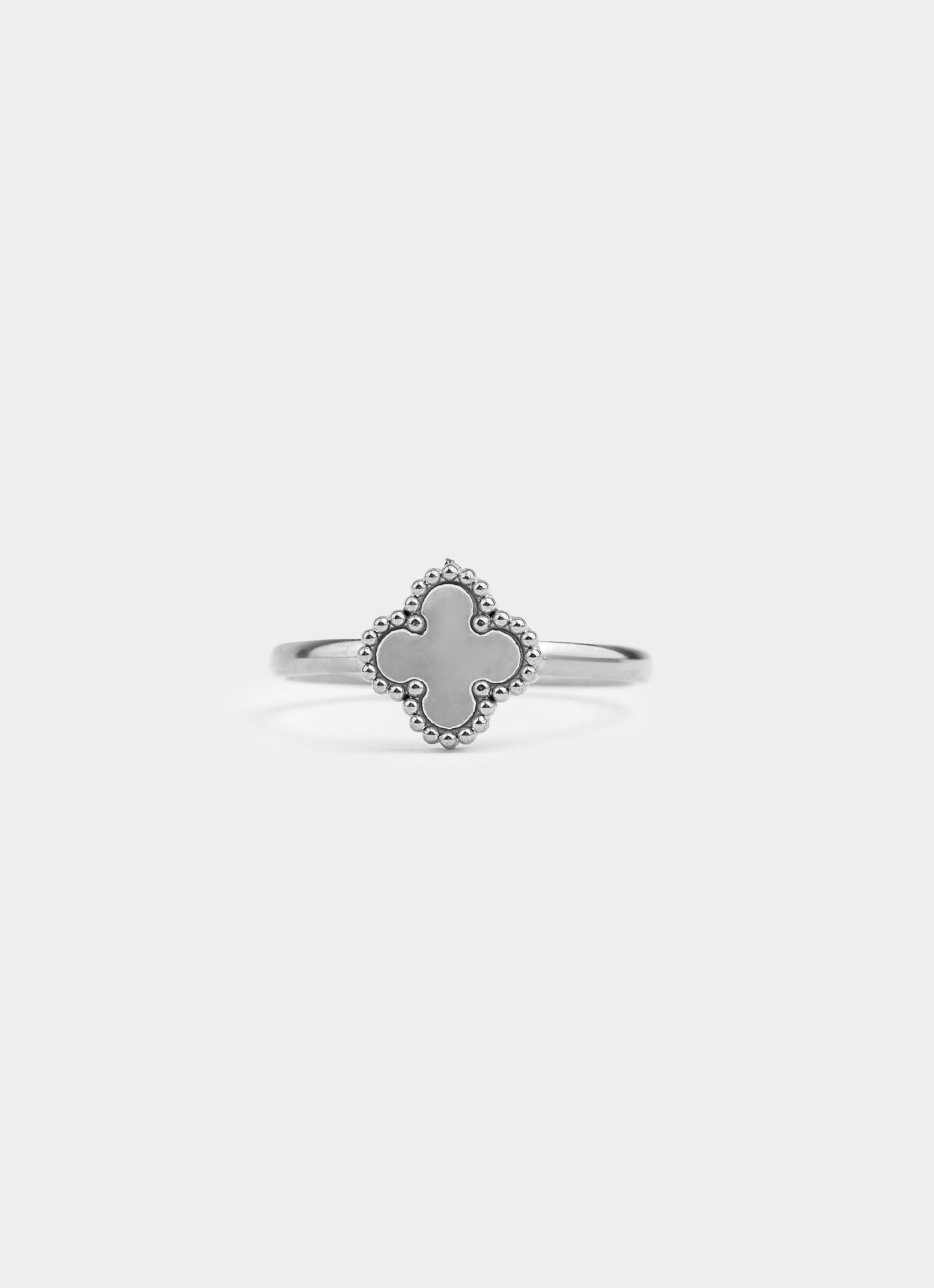 White 4 Leaf Clover Adjustable Ring -  Stainless Steel