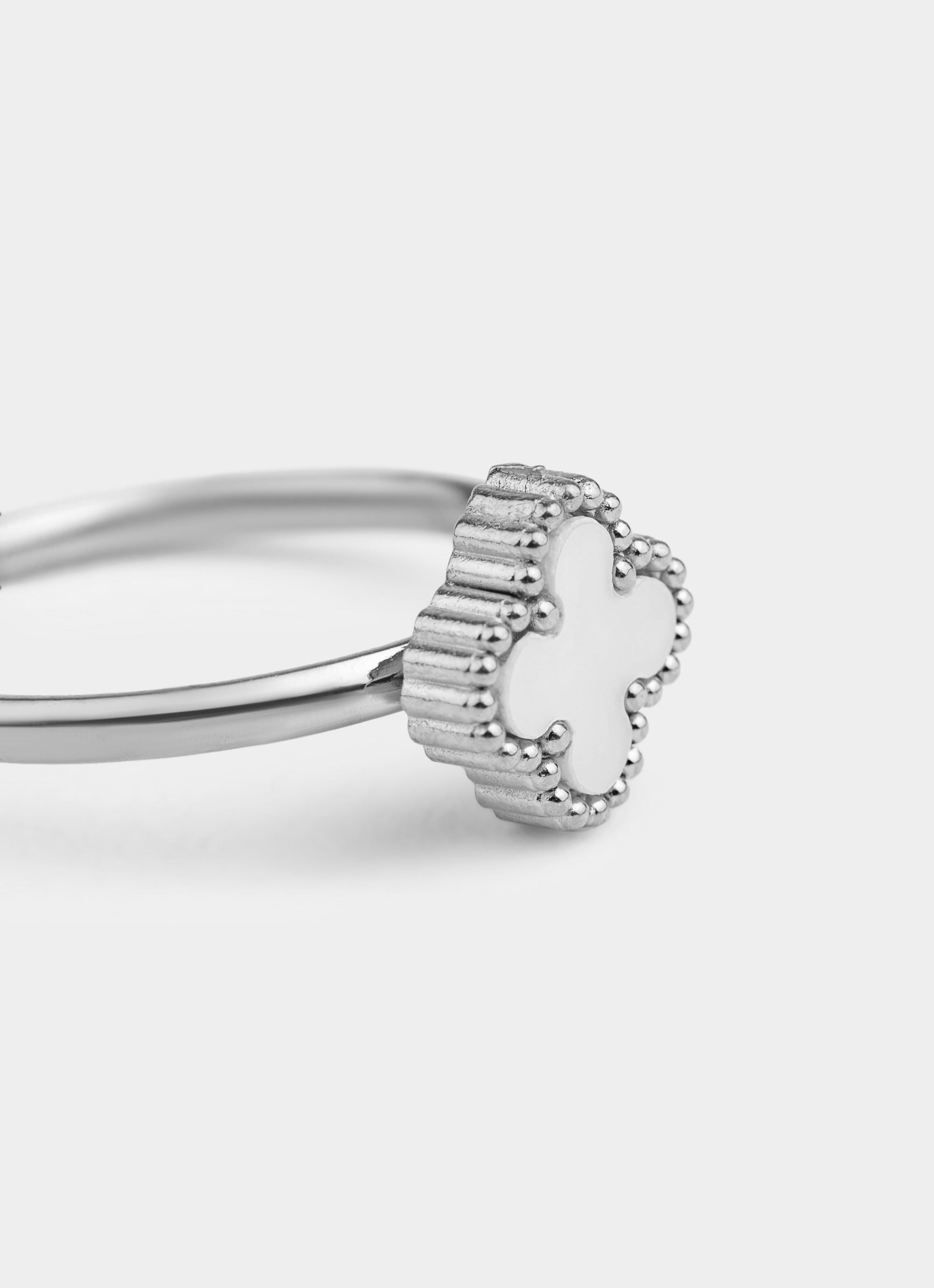 White 4 Leaf Clover Adjustable Ring -  Stainless Steel