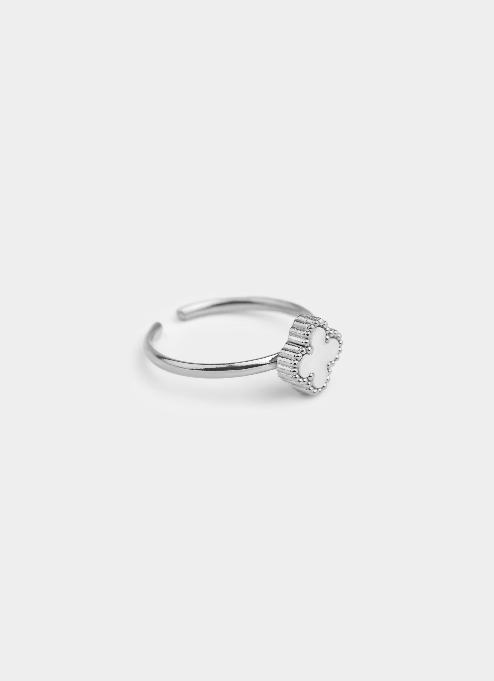 White 4 Leaf Clover Adjustable Ring -  Stainless Steel