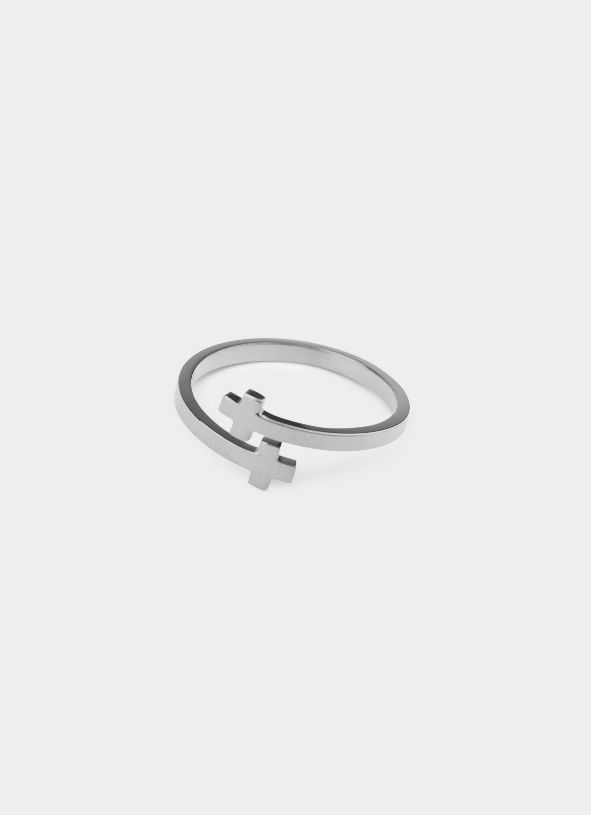 Mini Cross Ring - Stainless Steel