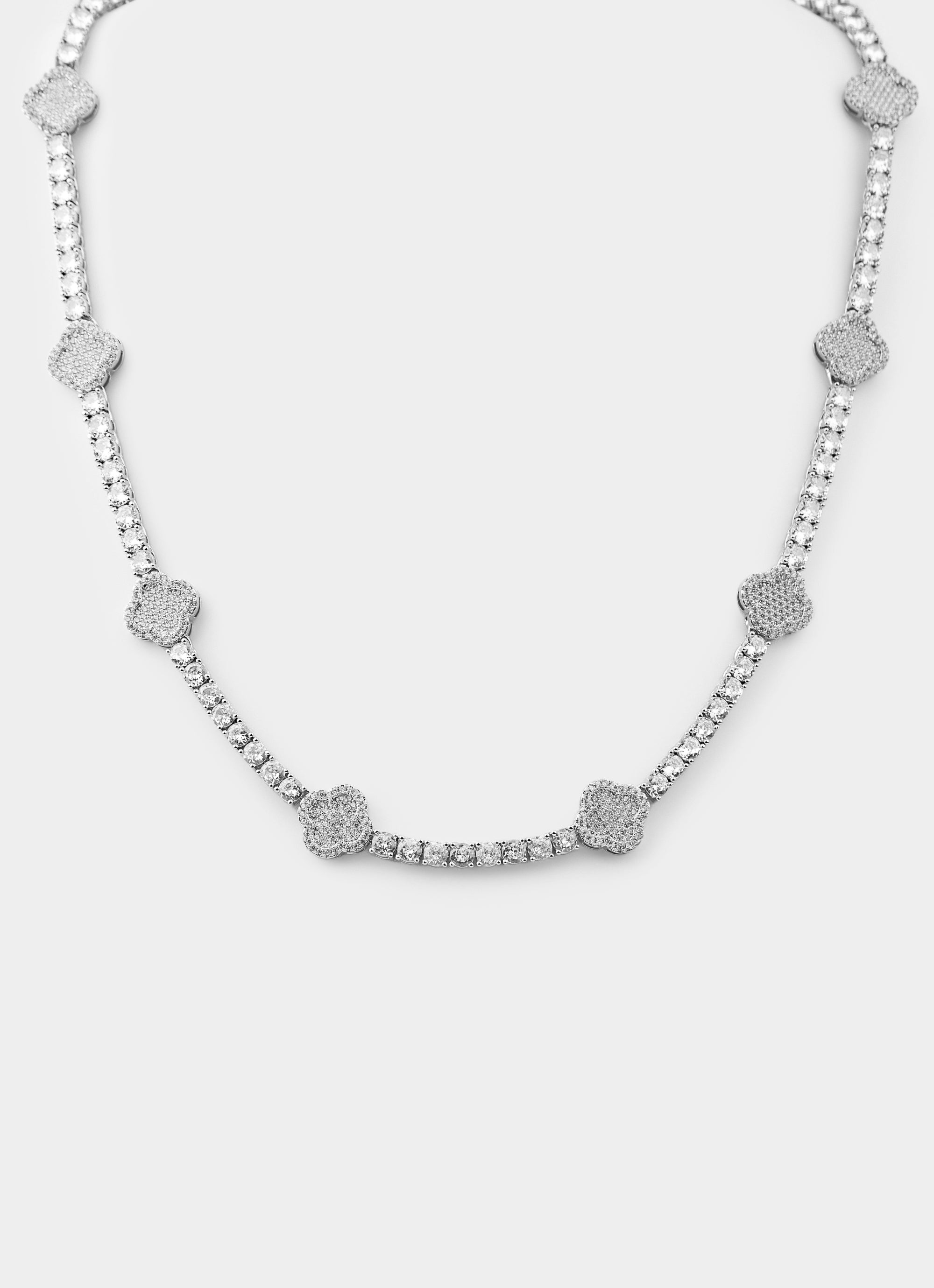 Four Leaf Tennis Necklace - Palladium Plated