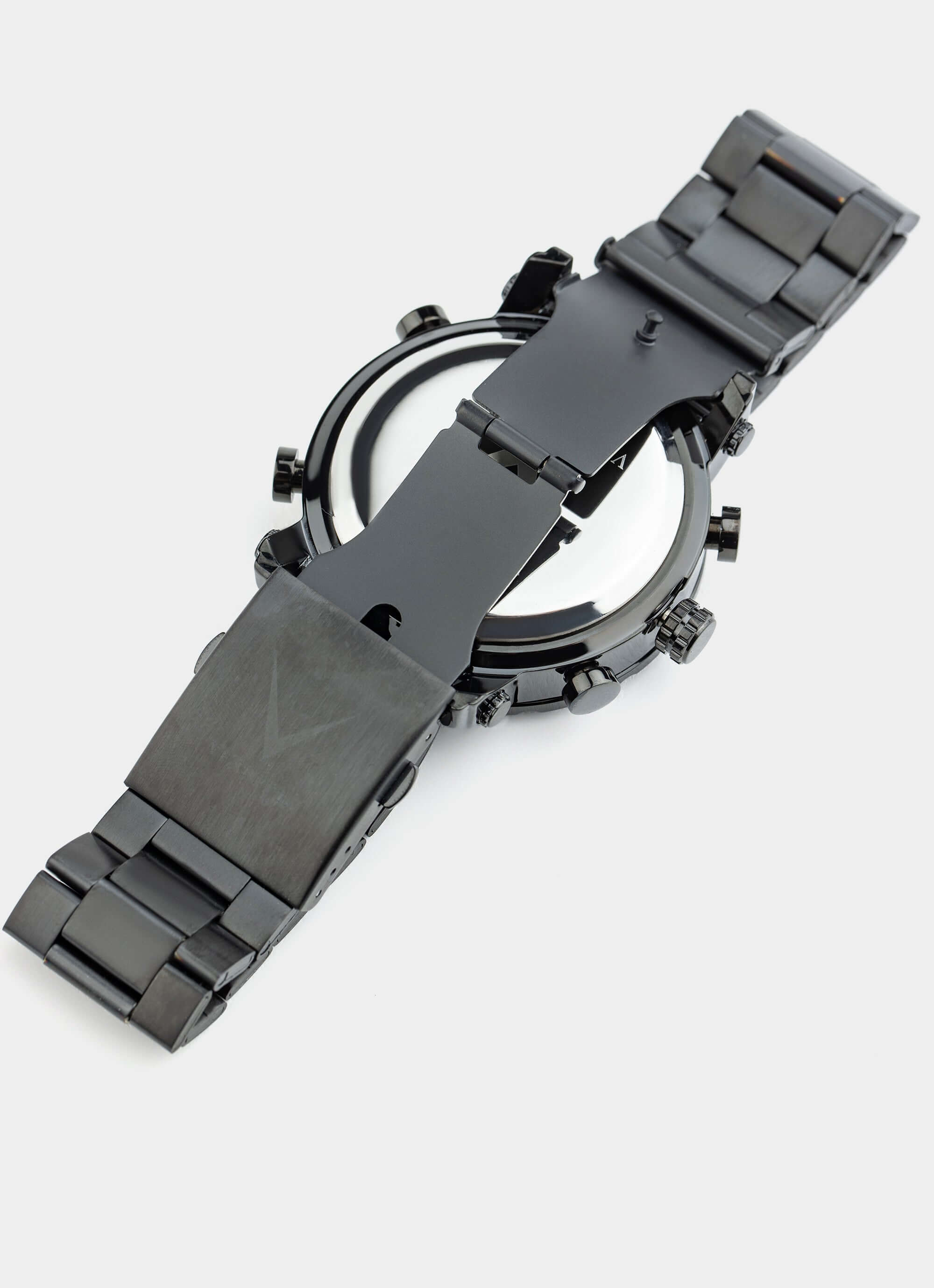 stainless steel watch – black strap detail – Vendetta Jewellery
