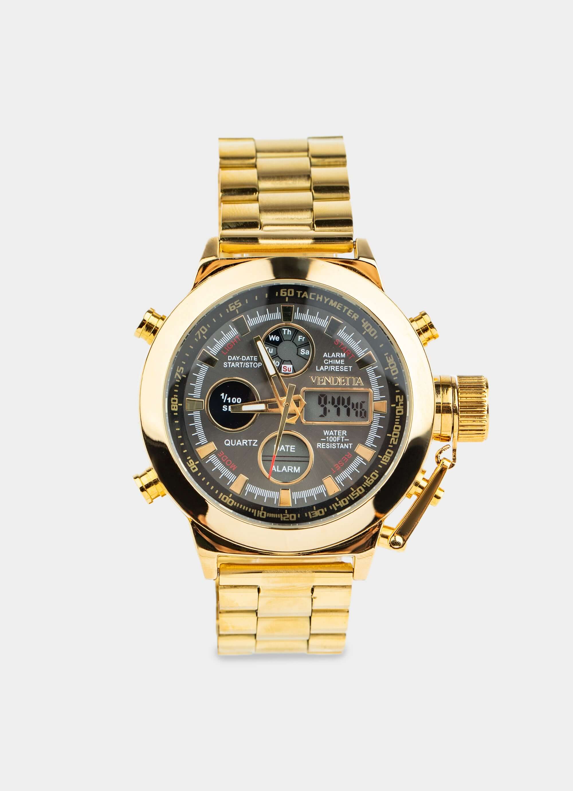 gold stainless steel watch – quartz display – Vendetta Jewellery