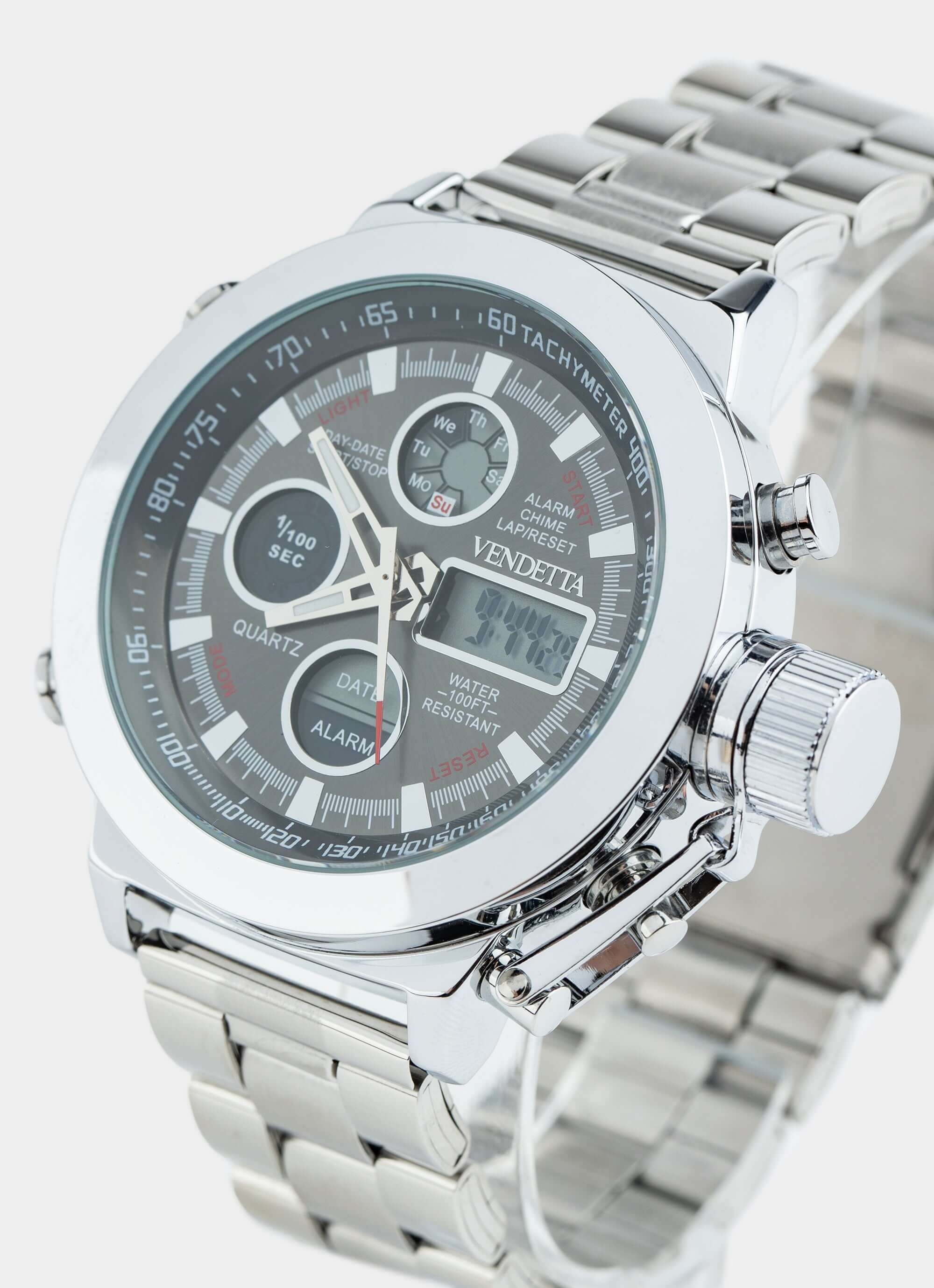 Stainless steel watch – Silver/Black design – Vendetta Jewellery