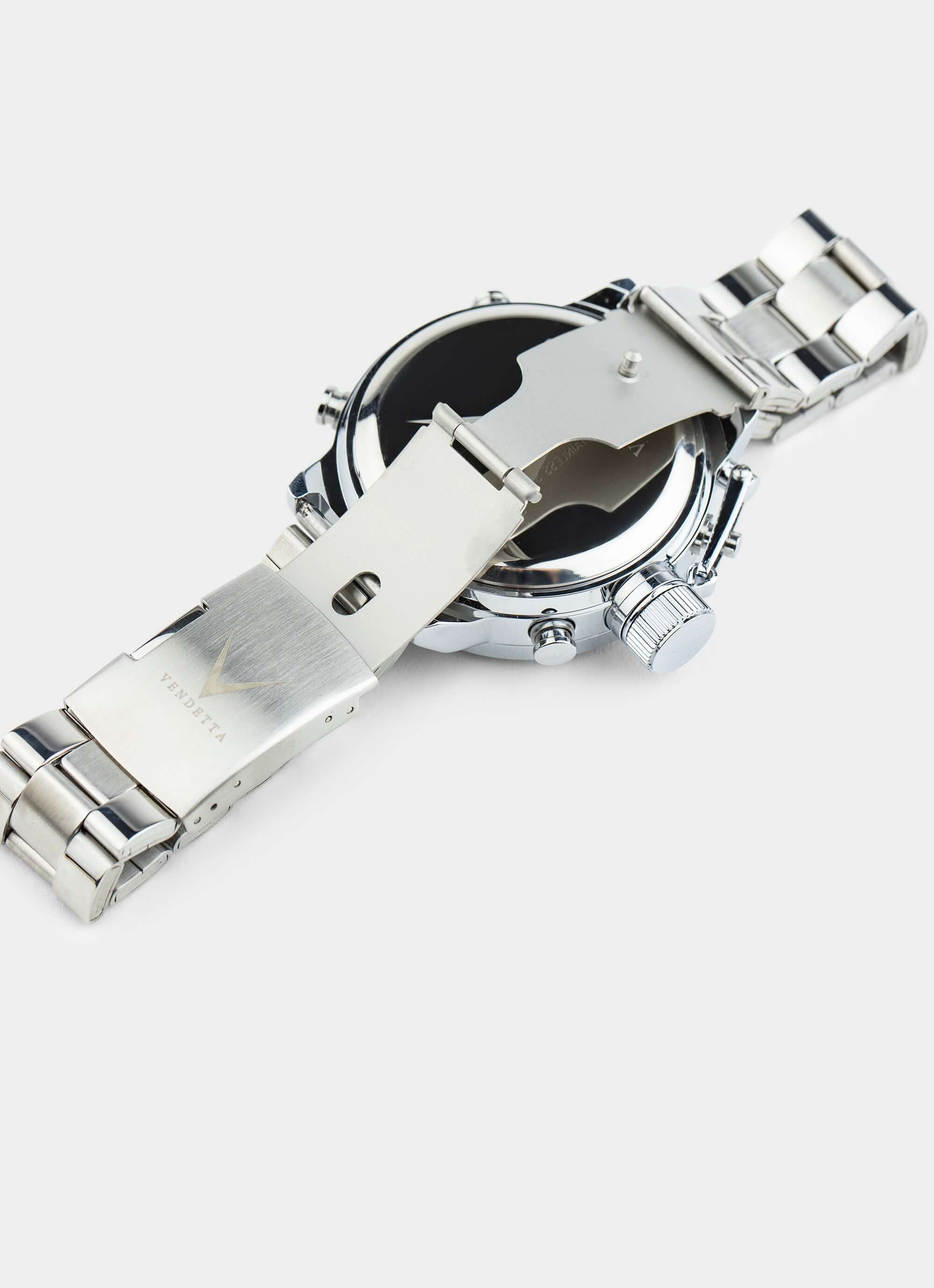 Stainless steel watch – rear view – Vendetta Jewellery