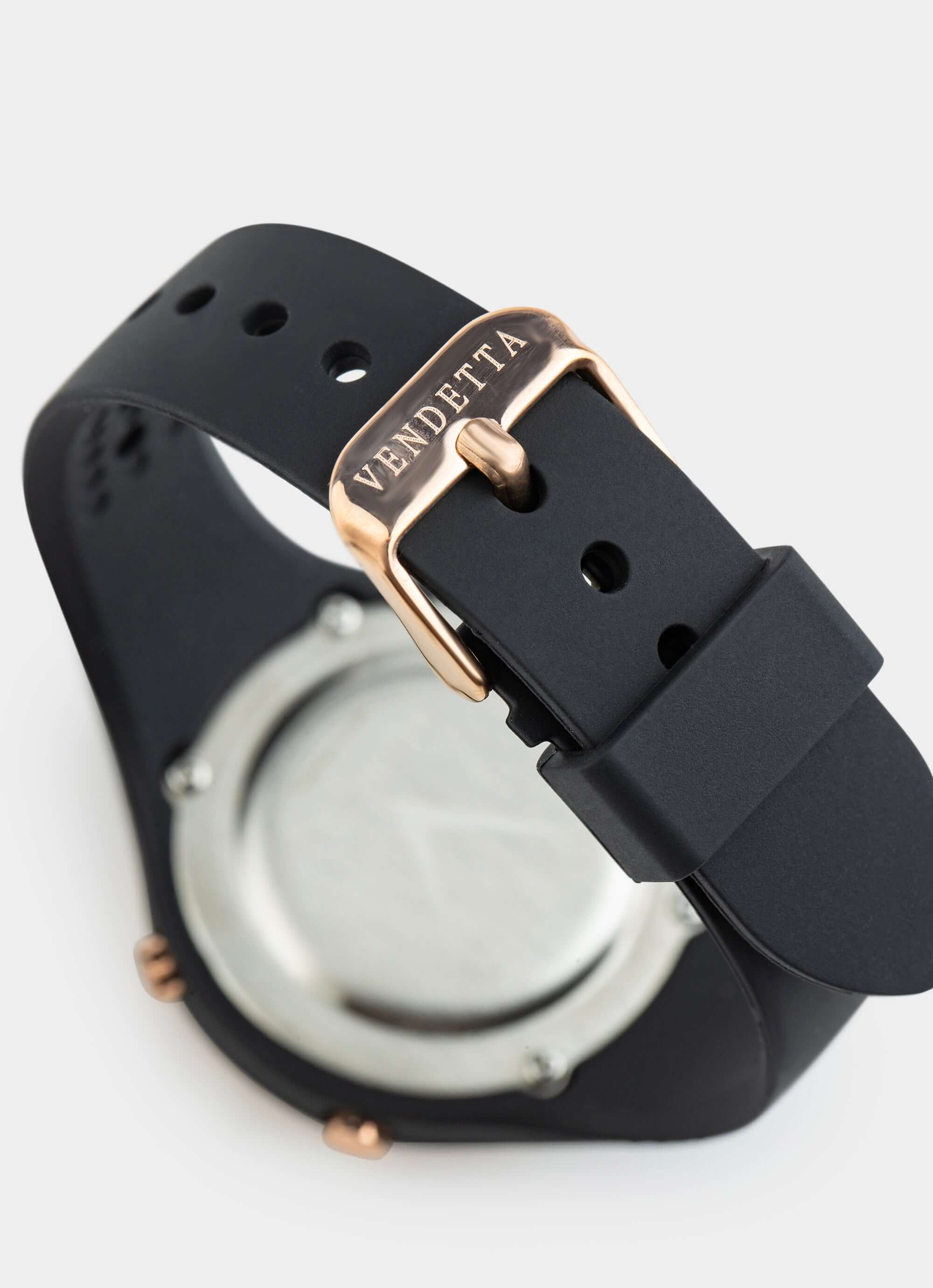 Silicone watch strap – Black with Vendetta logo – Vendetta Jewellery