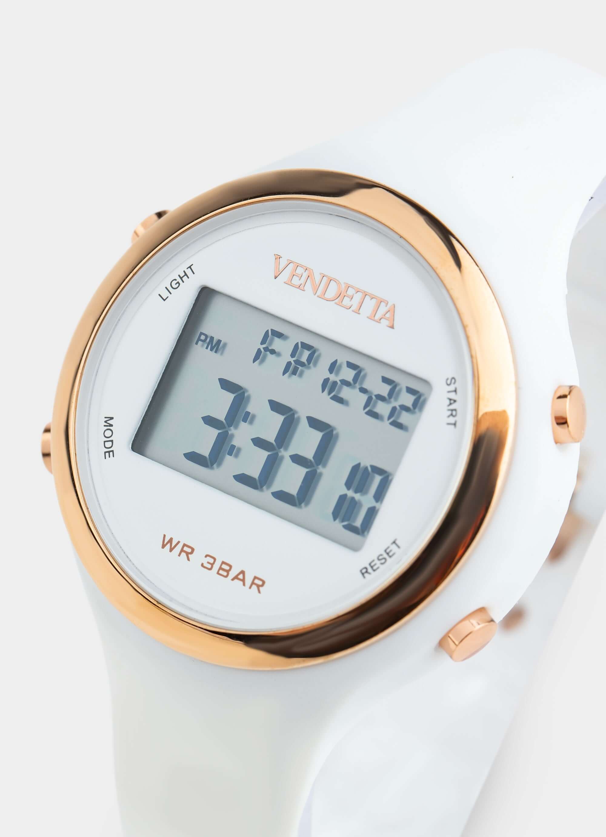 Silicone digital watch – white with rose gold accents – Vendetta Jewellery