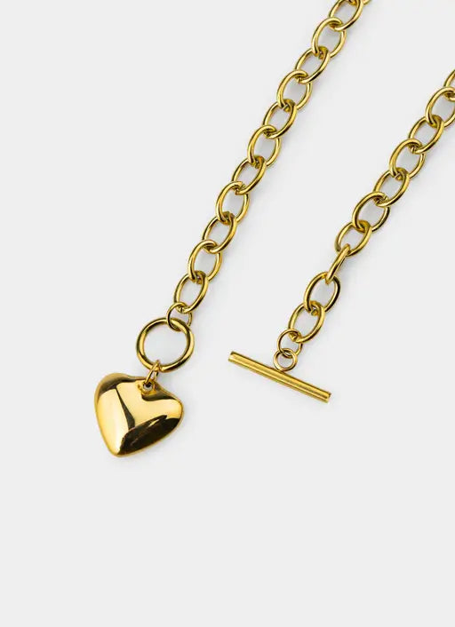 Bar and Clasp Heart Necklace- 18K Gold Plated