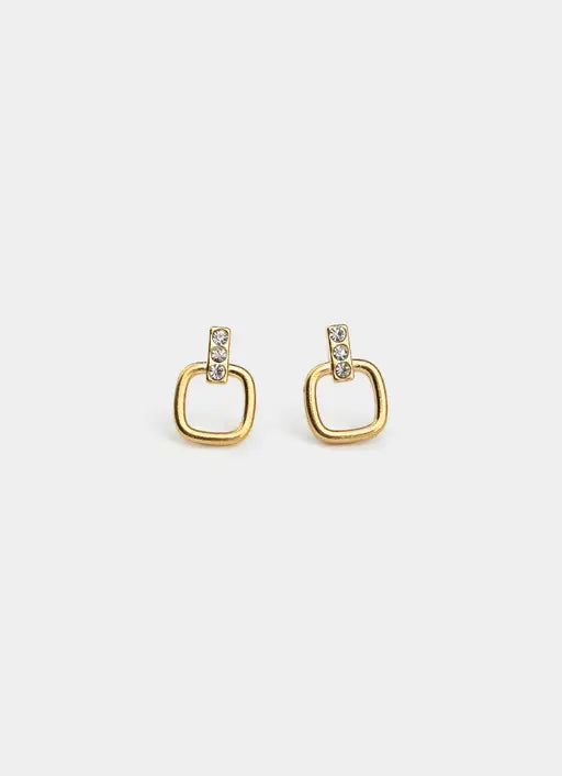 Bar and Square Icy Earring - 18K Gold Plated