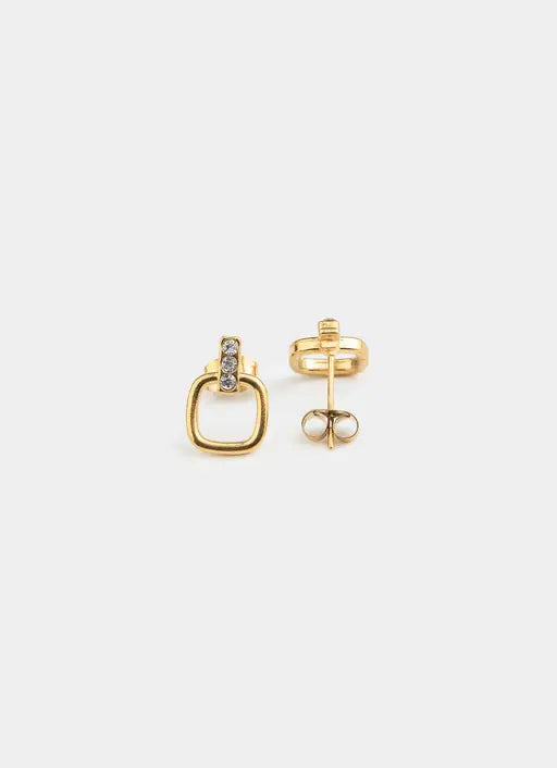 Bar and Square Icy Earring - 18K Gold Plated