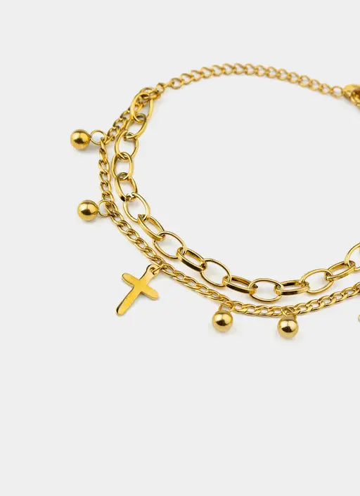Cross Mini Charm Bracelet - 18K Gold Plated
