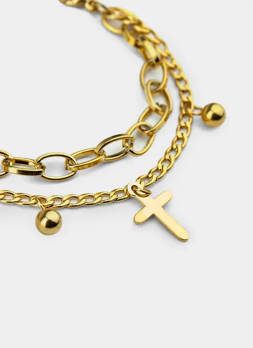 Cross Mini Charm Bracelet - 18K Gold Plated