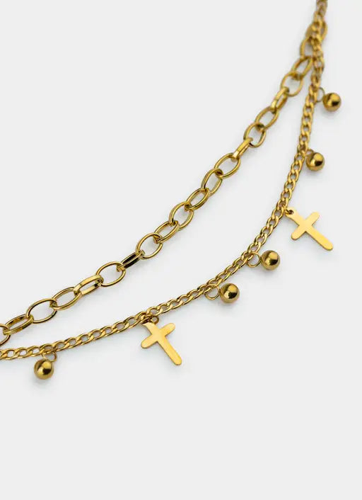 Cross Mini Charm Bracelet - 18K Gold Plated