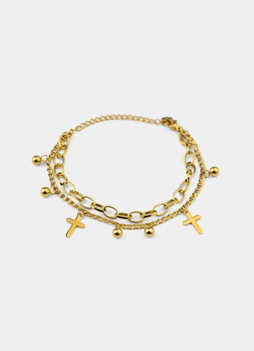 Cross Mini Charm Bracelet - 18K Gold Plated