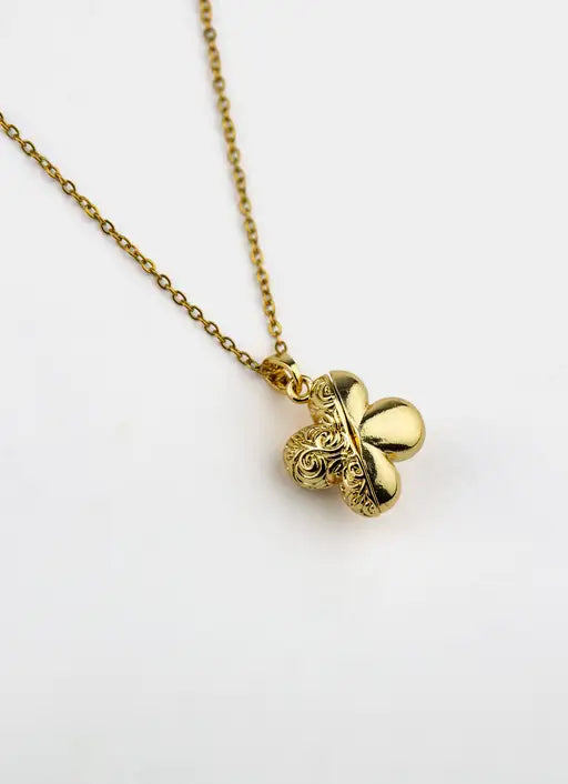 Four Leaf Traditional Locket Necklace - 18K Gold Plated