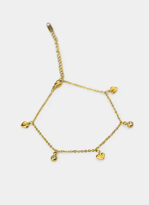 Heart and Stud Mini Charm Bracelet - 18K Gold Plated
