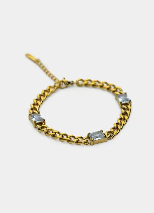 Single Stone Cuban Bracelet - 18K Gold Plated