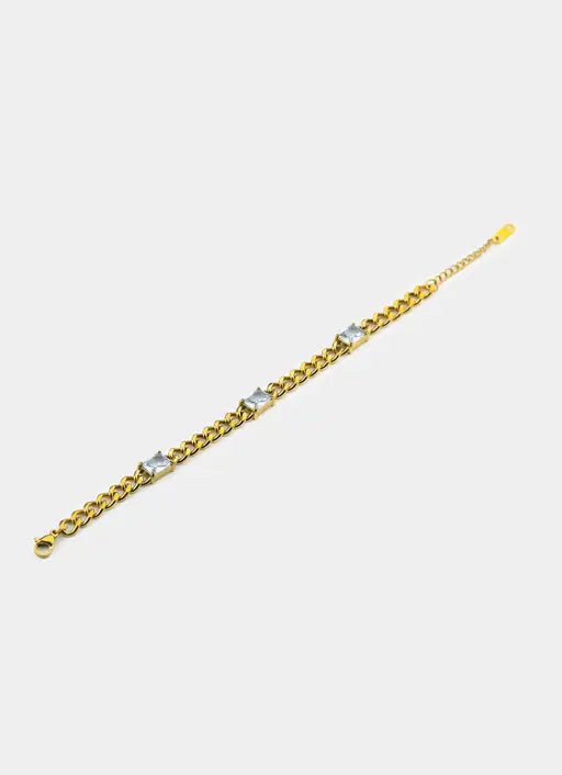 Single Stone Cuban Bracelet - 18K Gold Plated