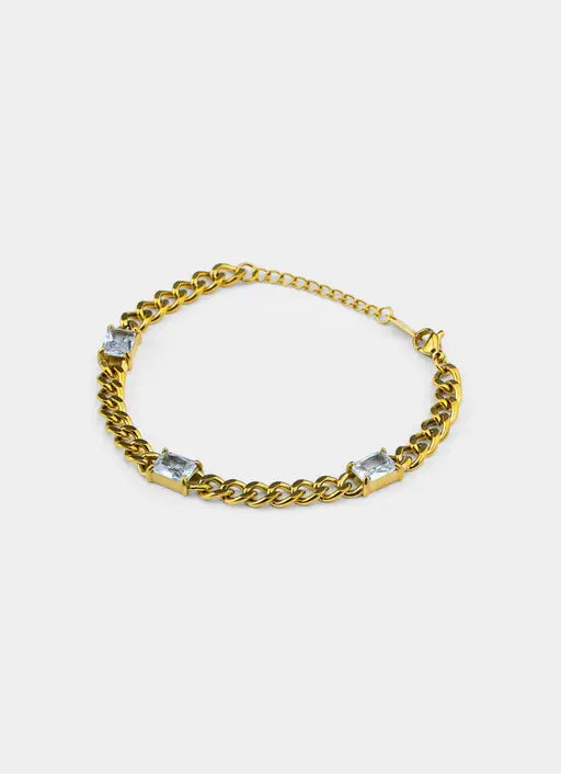 Single Stone Cuban Bracelet - 18K Gold Plated