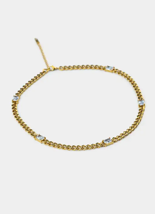 Single Stone Cuban Necklace - 18K Gold Plated
