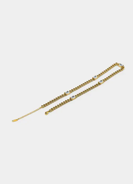 Single Stone Cuban Necklace - 18K Gold Plated