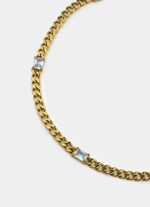 Single Stone Cuban Necklace - 18K Gold Plated
