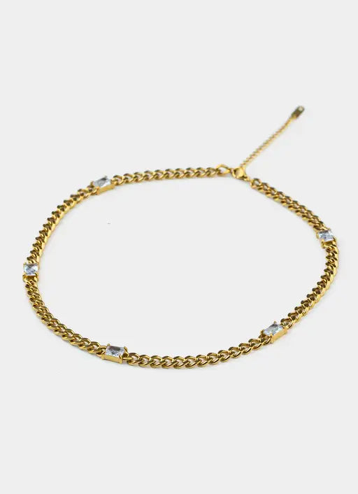 Single Stone Cuban Necklace - 18K Gold Plated
