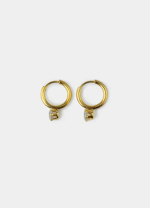 Single Stone Hoop Earring- 18K Gold Plated