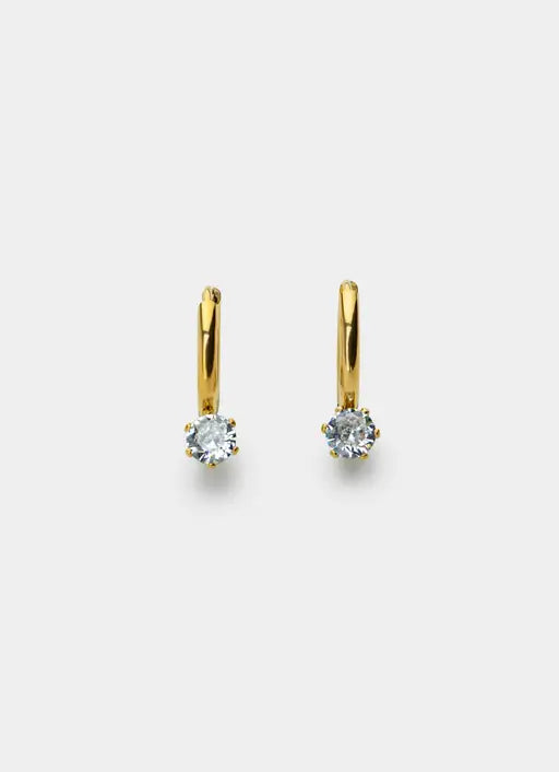 Single Stone Hoop Earring- 18K Gold Plated