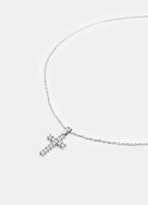 Squared Icey Cross Necklace - Stainless Steel