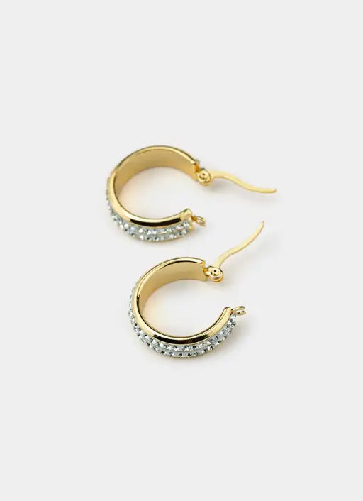 Wide Icy Hoop Earrings - 18K Gold Plated