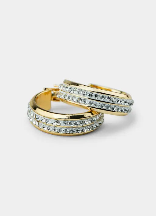 Wide Icy Hoop Earrings - 18K Gold Plated