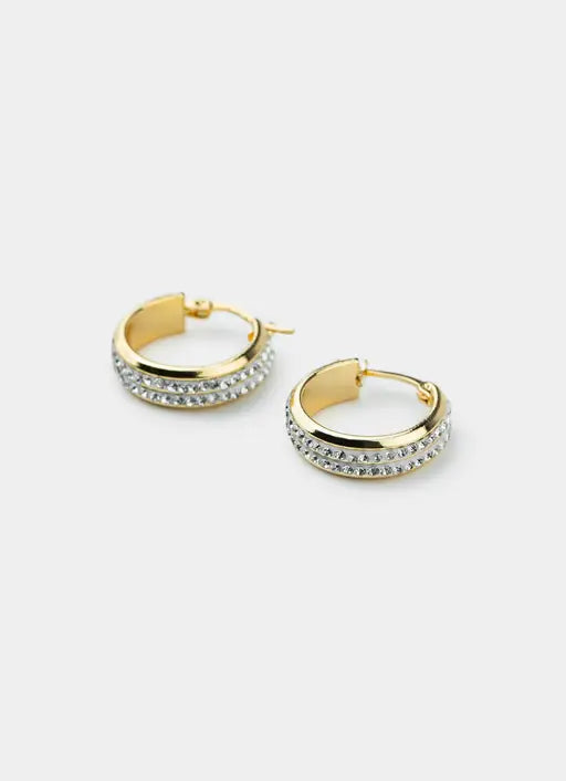 Wide Icy Hoop Earrings - 18K Gold Plated