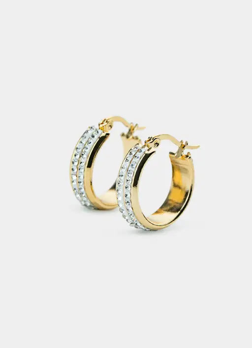 Wide Icy Hoop Earrings - 18K Gold Plated